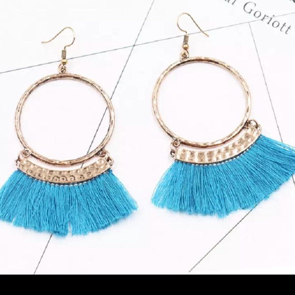 Jillerellas Castle Jewelry - French Tassel Earrings Teal Blue New With Tags